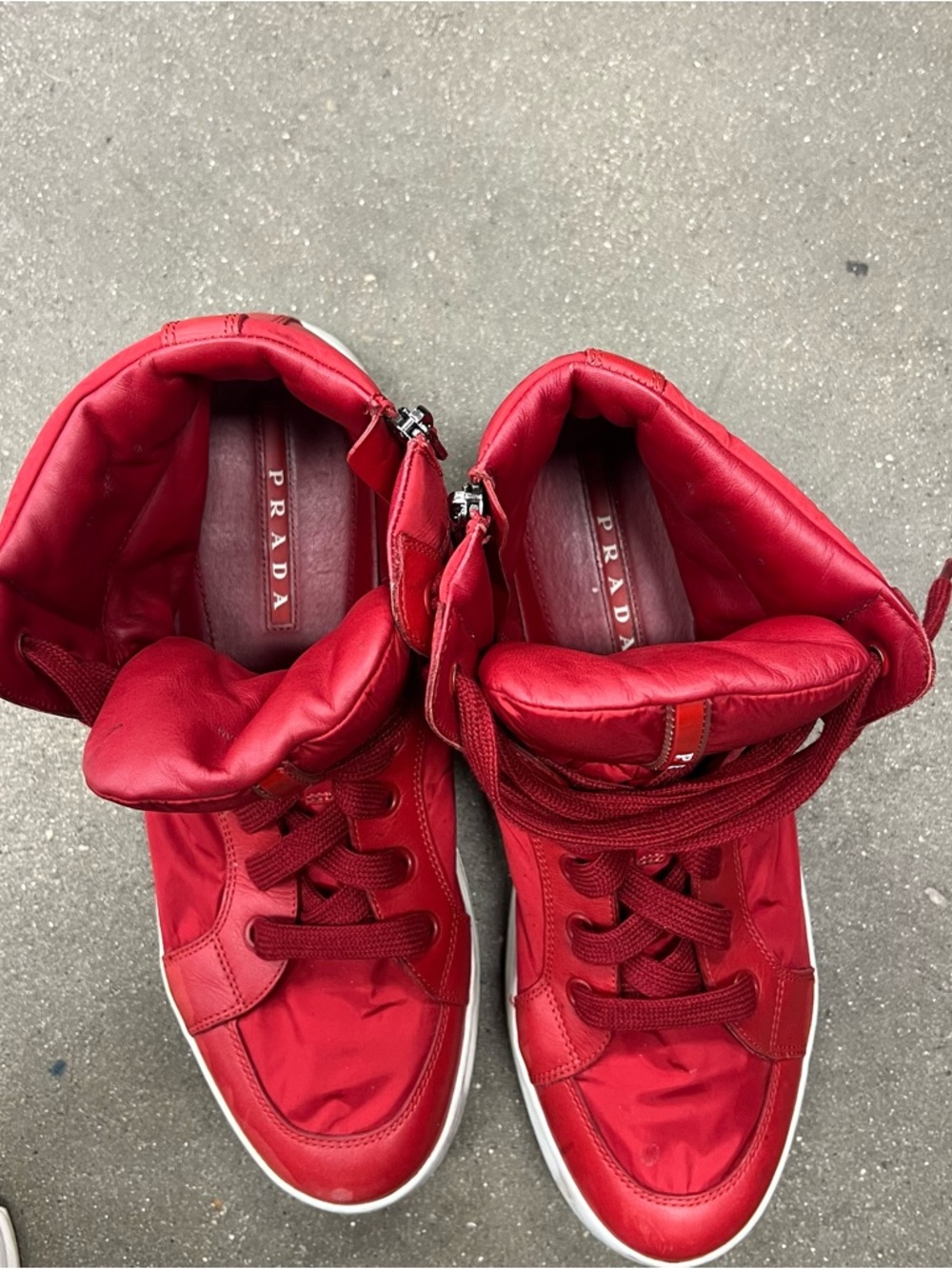 Prada Red High-Top Sneakers with White Soles - Picture 3 of 10